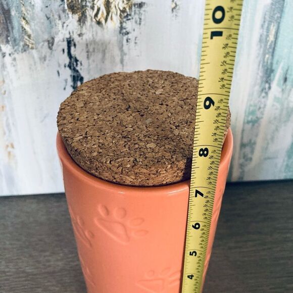 Dog Paw Ceramic Coral Orange Treat Canister Jar - Picture 3 of 3